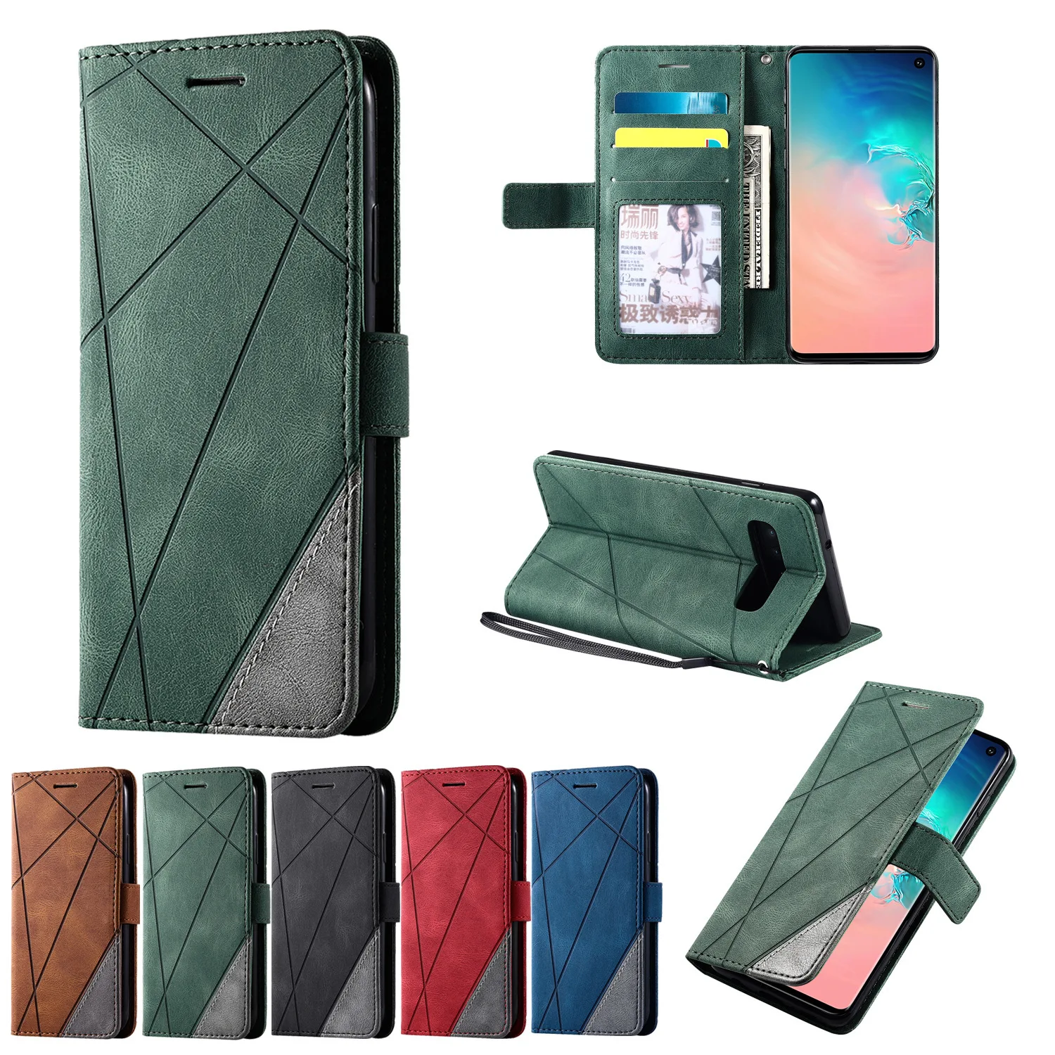 Branded PU Leather Card Holder Wallet Full Cover Phone Case for Samsung s20 plus Luxury Flip Phone Case for Samsung A52 s21ultra