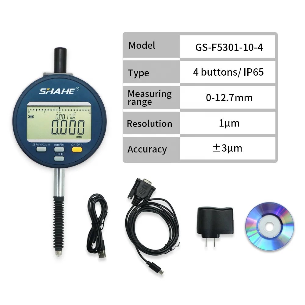 SHAHE  IP65 Waterproof and Dustproof Metric/Inch 0-12.7 mm 0.001mm Electronic Indicator with Rechargeable Battery