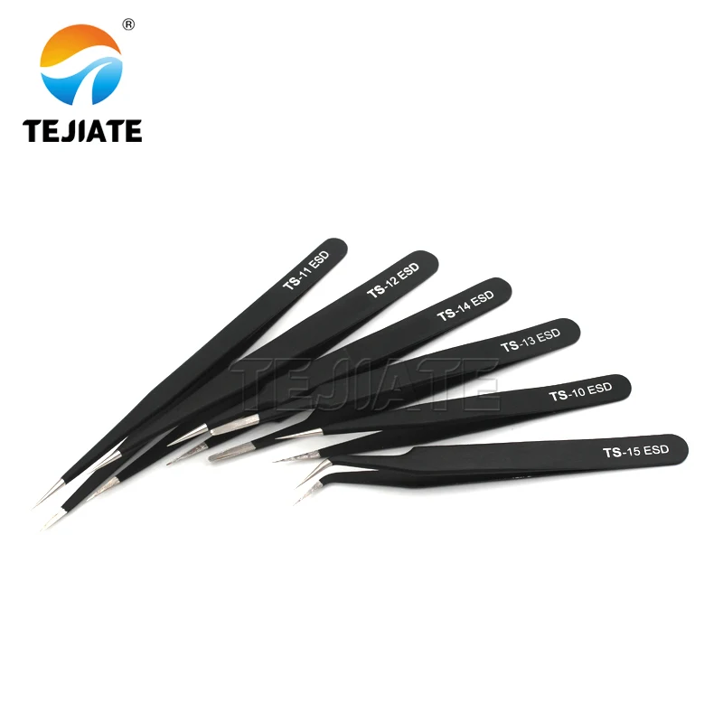 China Metal Tweezers Pick Up Electronic Components Fiber Tip Tweezers Set For Mobile Phone Repair Hand Tool Black Tweezer