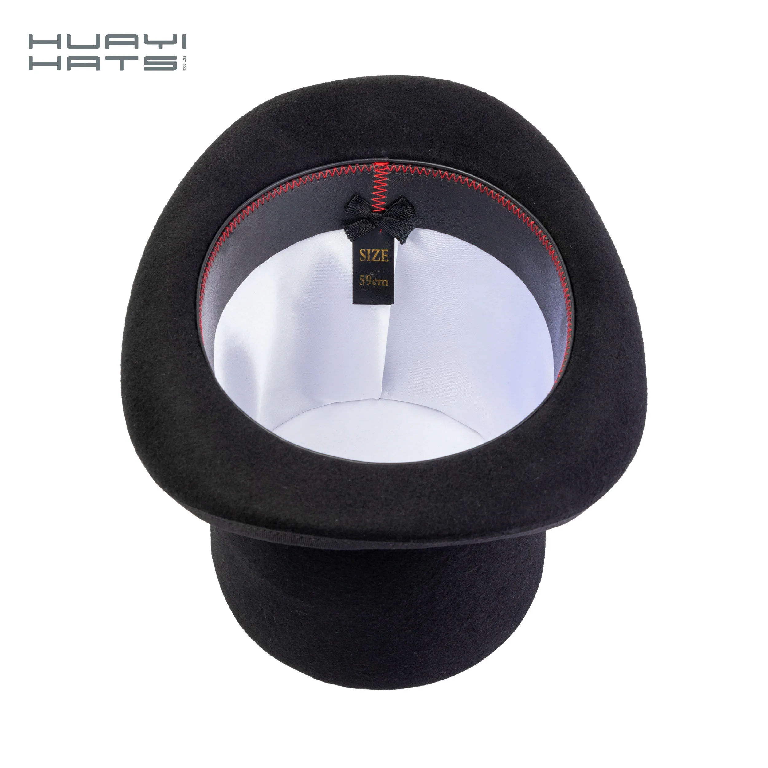 Huayihats custom black women and men top hats with logo 100% wool top hats
