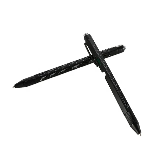 Ballpoint pen with level and screwdriver ruler stylus and scale multi-function metal tool pen