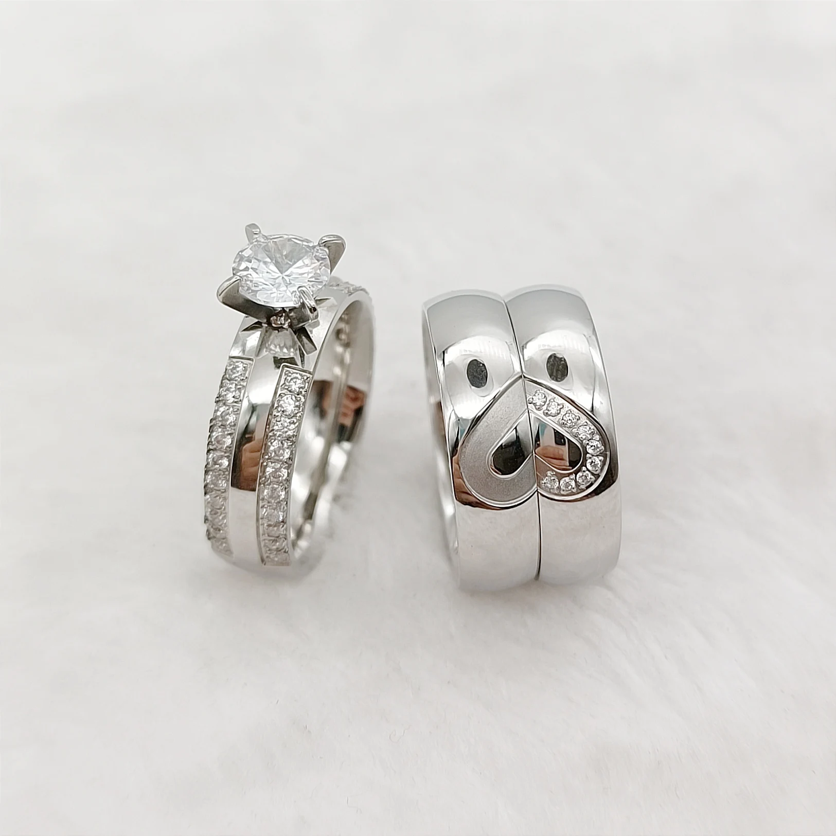 Luxury 3pcs Wedding Engagement Rings Cubic Zirconia Diamond Bridal Sets For Men and Women Lovers Jewelry Finger Ring