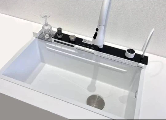 Modern Popular Large Single Slot Multifunction Sink Anti-Scratch LED Digital Display Waterfall Kitchen Sink With Cup Washer