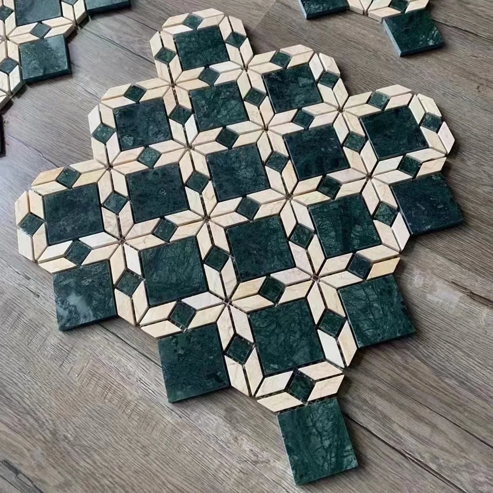 Century Mosaic Dark Green mixed Beige Natural Stone Marble Design Kitchen Bathroom Tiles Mosaic for Wall Floor