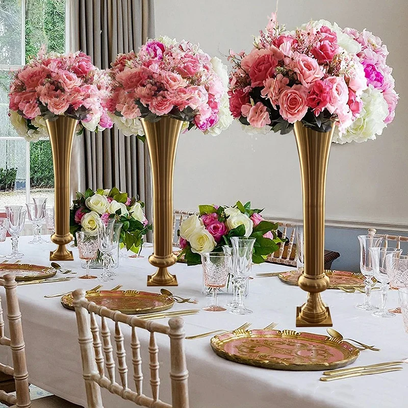 Wedding Props Table Decoration Electroplated Gold Vase Wedding Centerpieces Metal Flower Stand Road Guidance