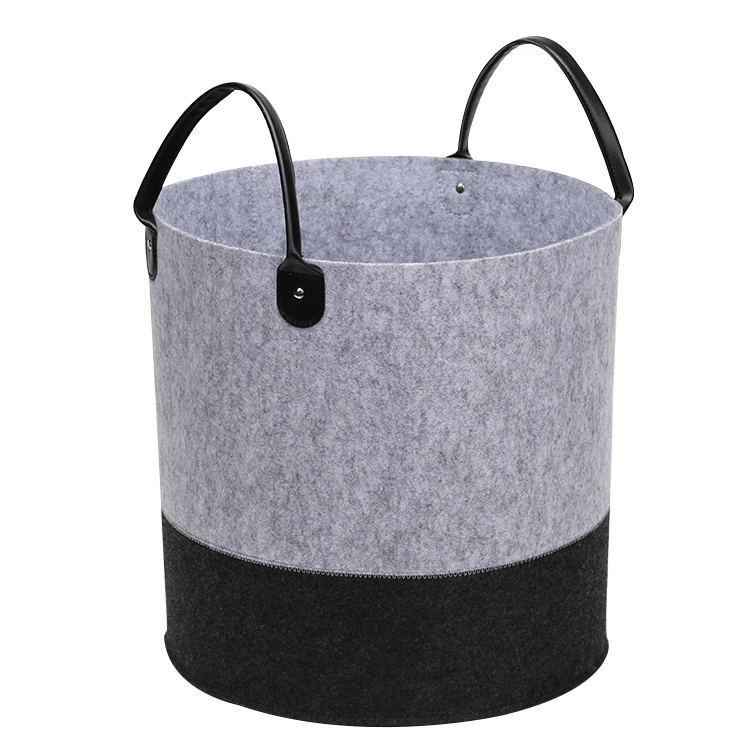 Large Laundry Basket Felt Storage Basket Organizer with Leather Handles Toy Storage and Clothes Hamper for Living Laundry Room