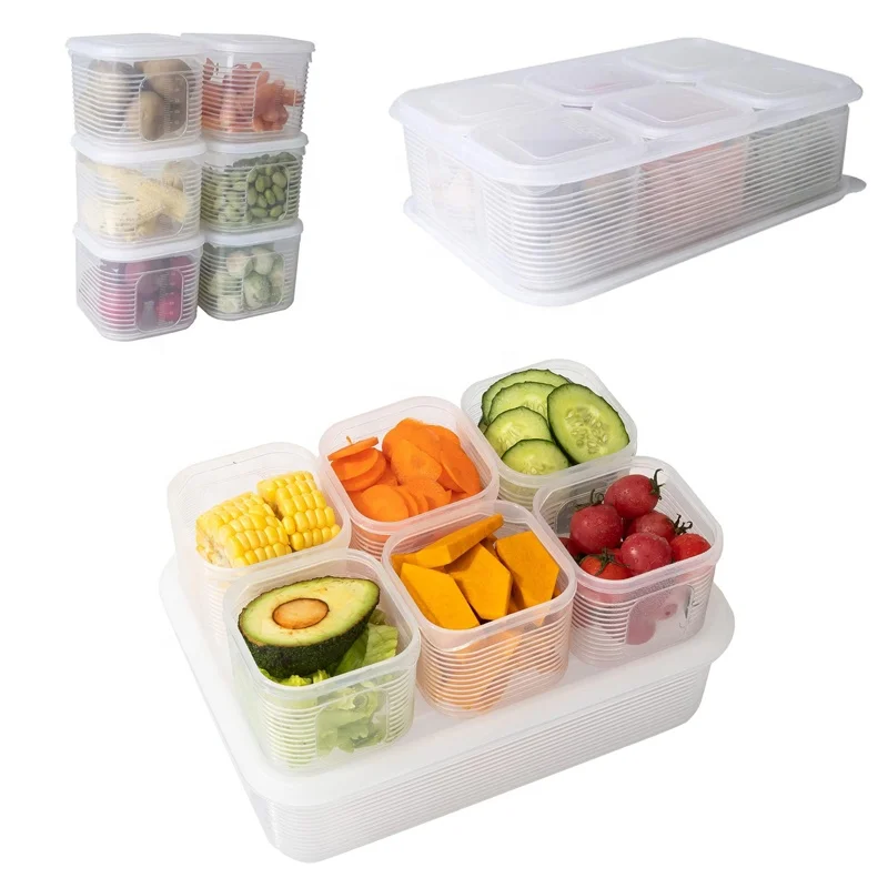 Reusable Snackle Box With 6 Detachable Small Boxes Clear Airtight Divided Serving Tray Storage Box Food Container Set