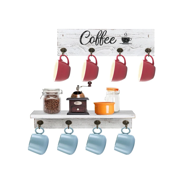 Wall Mounted Mug Rack With 8 Sturdy Hooks Coffee Bar Accessories Set for Coffee Station Organizer Coffee Cup Holder