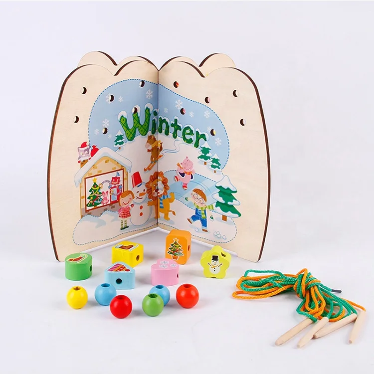 Kids Montessori Wooden Fruit Lacing Stringing Beads Autism Relief Fine Motor Skills Games Educational Toys For Children