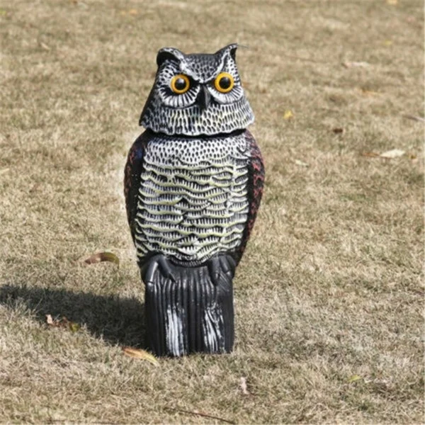 Realistic Bird Scarer Rotating Head Sound Owl Prowler Decoy Protection Repellent Pest Control Scarecrow Garden Yard Rotating Mov
