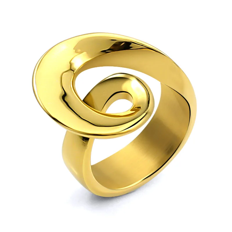 Steel/Gold Color Chain Round Shape Ring Luxury Wide for Unisex Fashion 316L Stainless Steel Ring Finger Rings