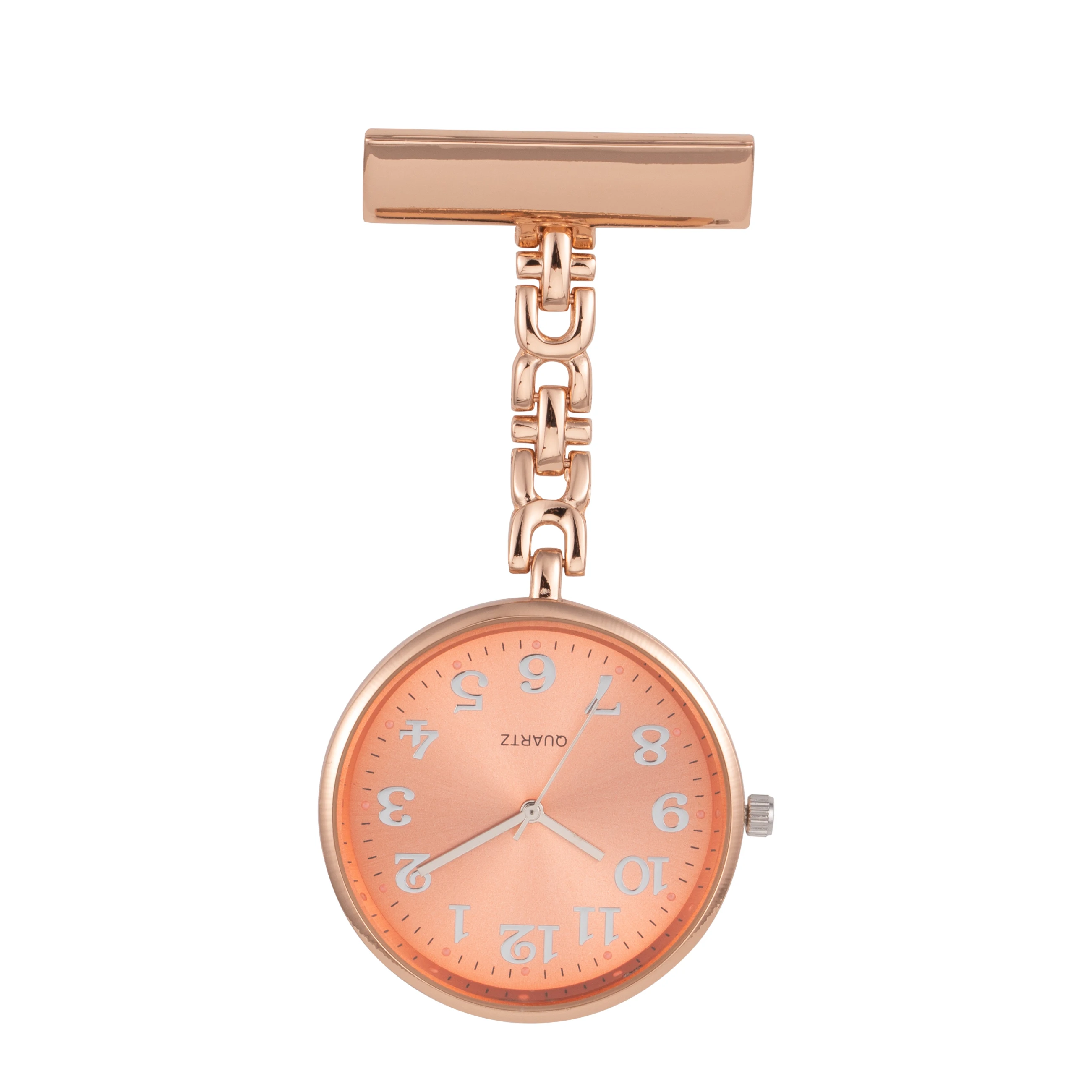 Оптовая продажа цинковый сплав водонепроницаемая брошь на грудь кварцевые часы цвета розового золота с металлическим карманом для