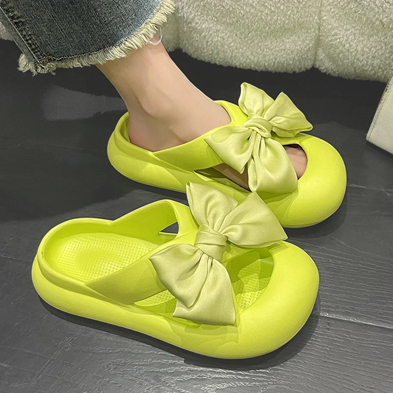 Manufacturer Custom Ladies Bow-Knot Eva Slides Summer Outdoor Thick Sole Platform Slippers For Women