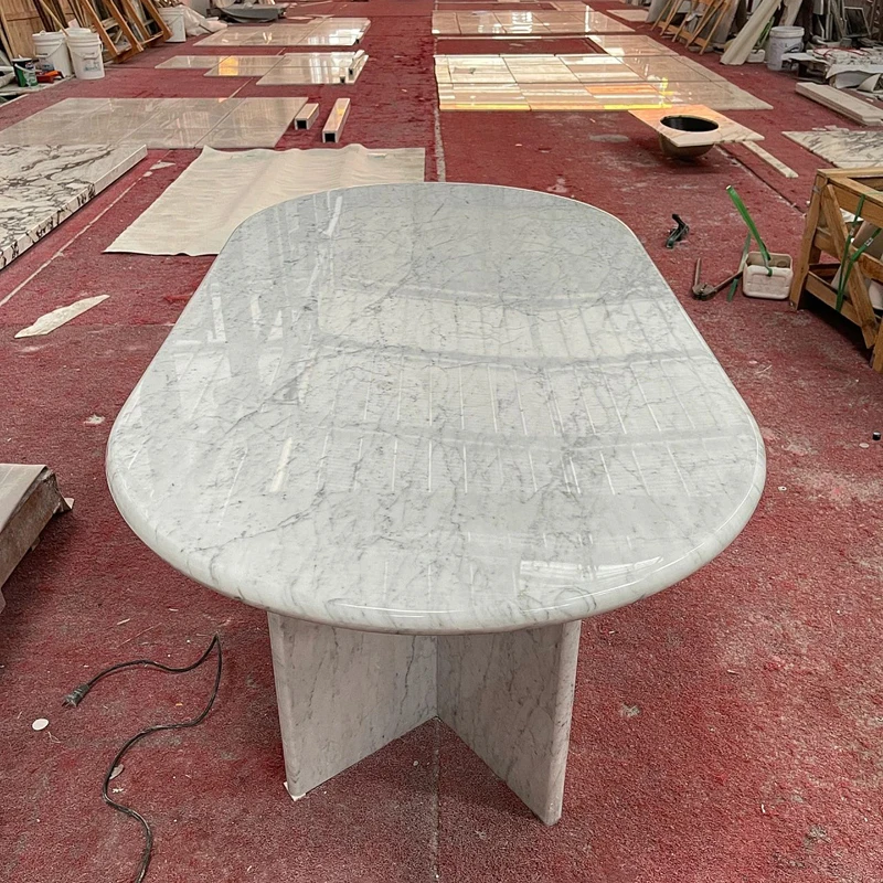 Customized Modern Design Luxury Furniture Carrara White Marble Oval Shape Natural Marble Dining Table for Living Room Hotel