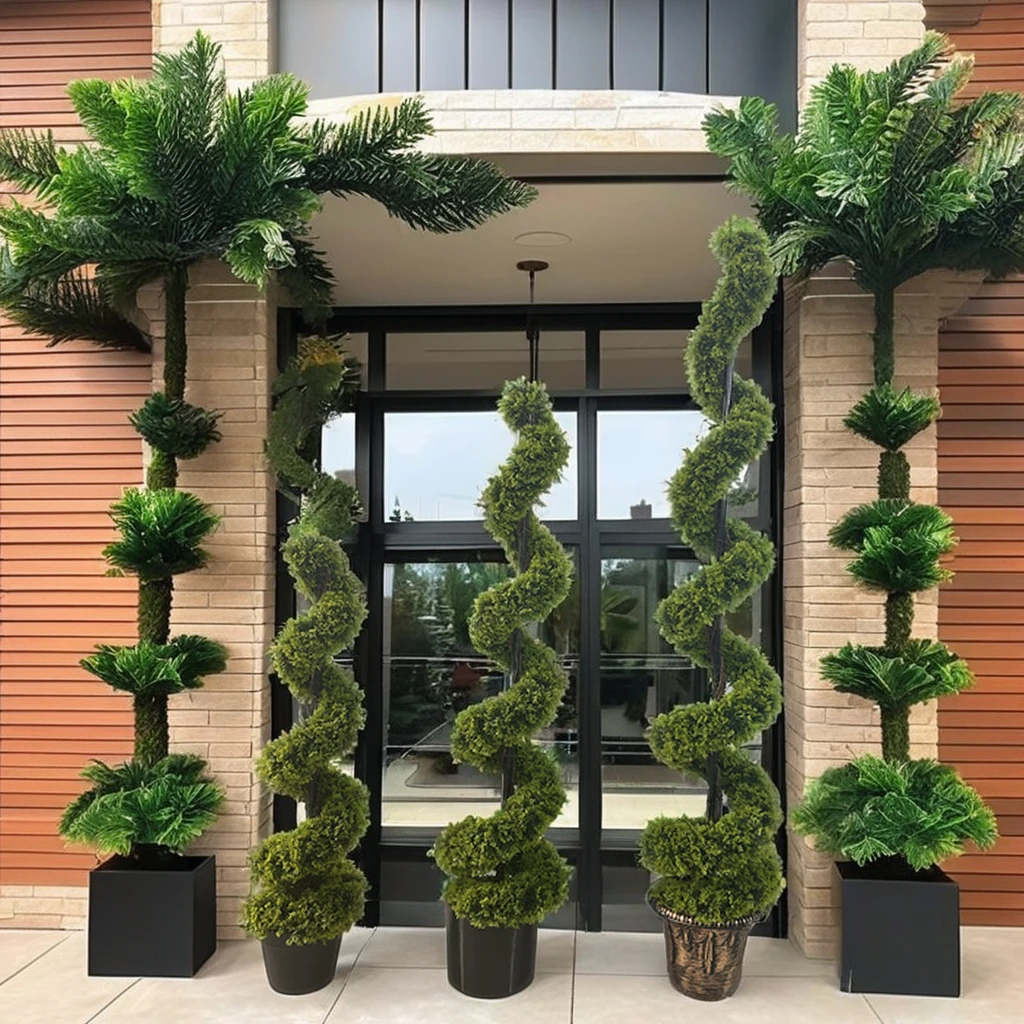 Indoor and Outdoor Decorative Spiral Molding Artificial Green Plant Trees for Christmas Halloween New Year Easter