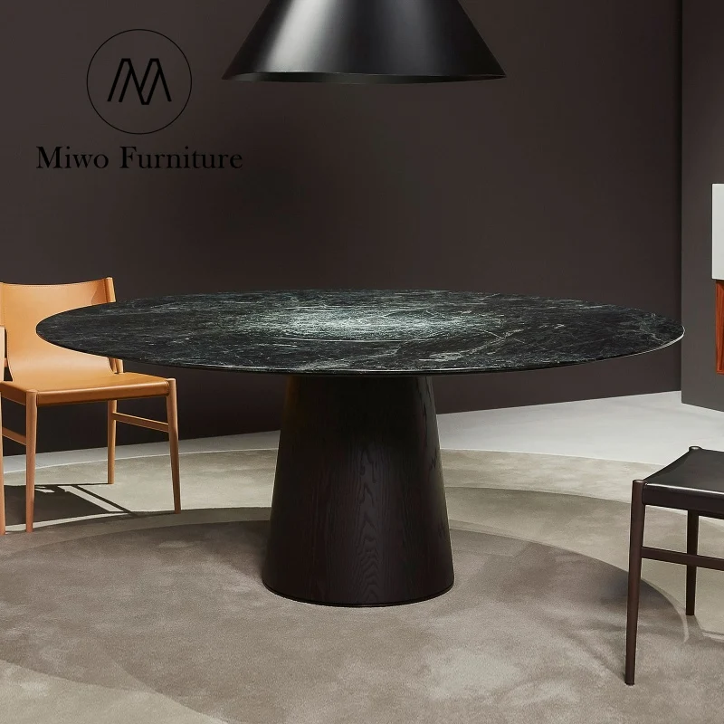Modern style Dining room Solid wooden marble dining table Round log panel kitchen table Nordic dining table with chairs set