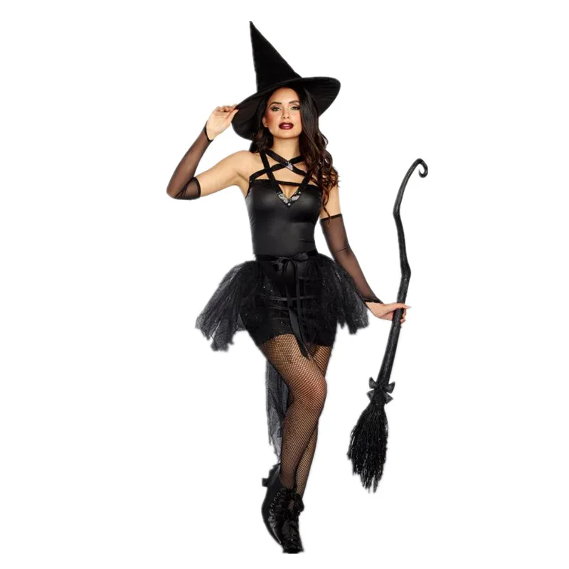 Adults Halloween Costume Cosplay Club Party Witch Outfits Hat Dress Glove Belt Women Halloween Clothes Suit