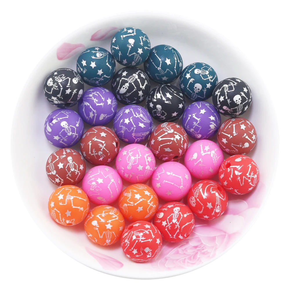 Новейшие силиконовые бусины для Хэллоуина танцев скелетов костей черепа 15 мм