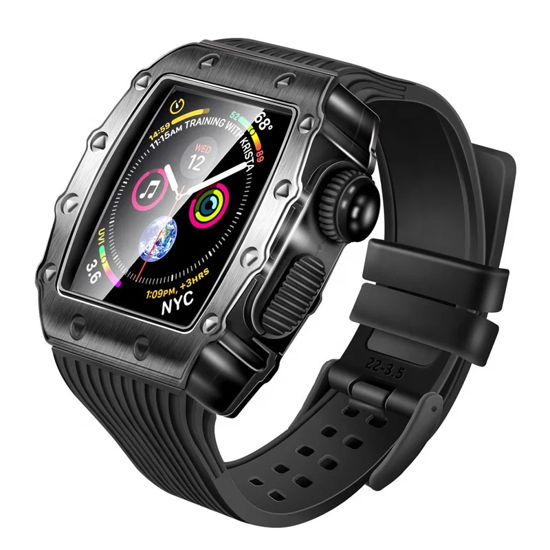 Top brand retrofitted metal protective case tempered film integrated for apple smart watch series 6 44mm original