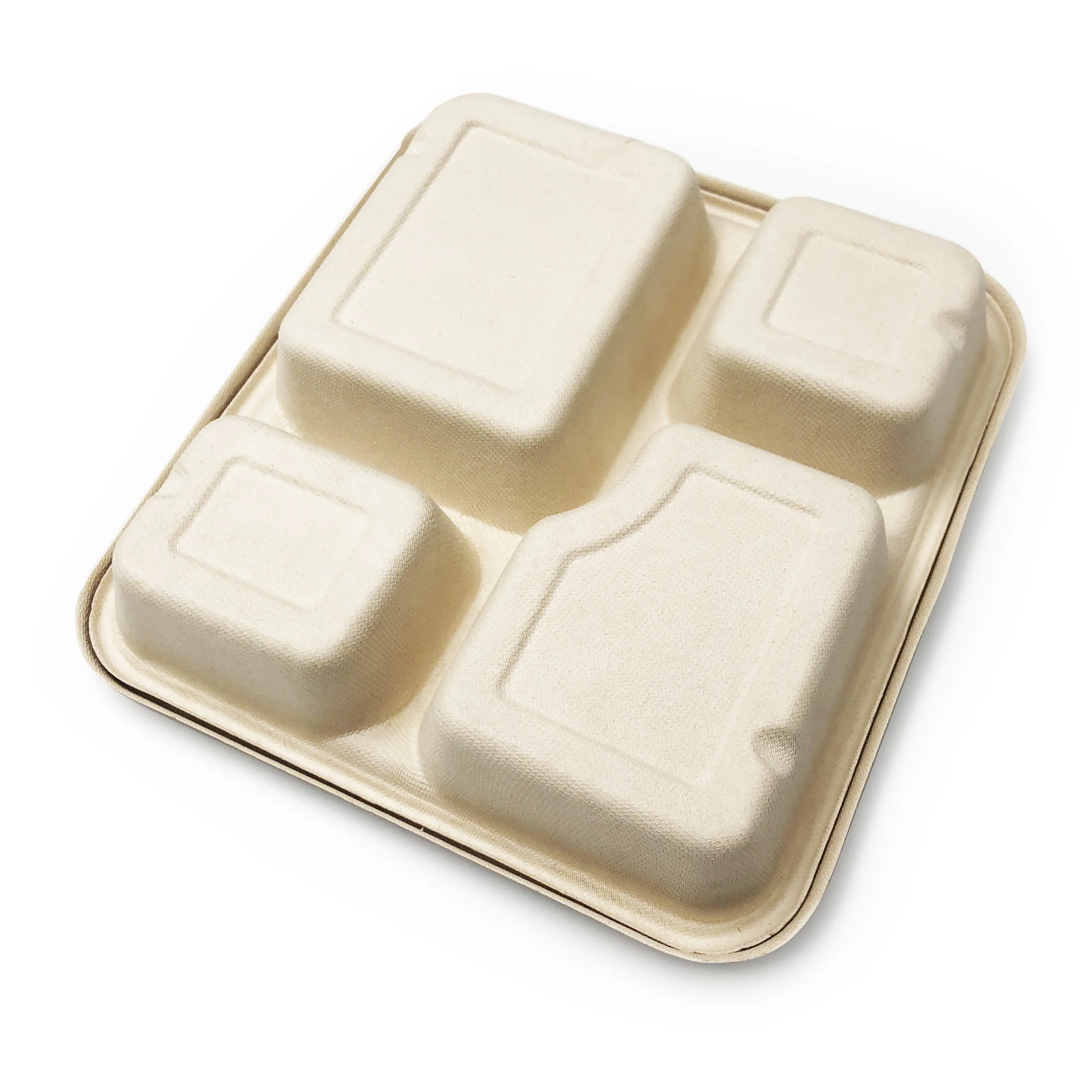 Kingwin Disposable Food Tray With 5 Compartments Compostable 5 Compartment Bagasse Plate White