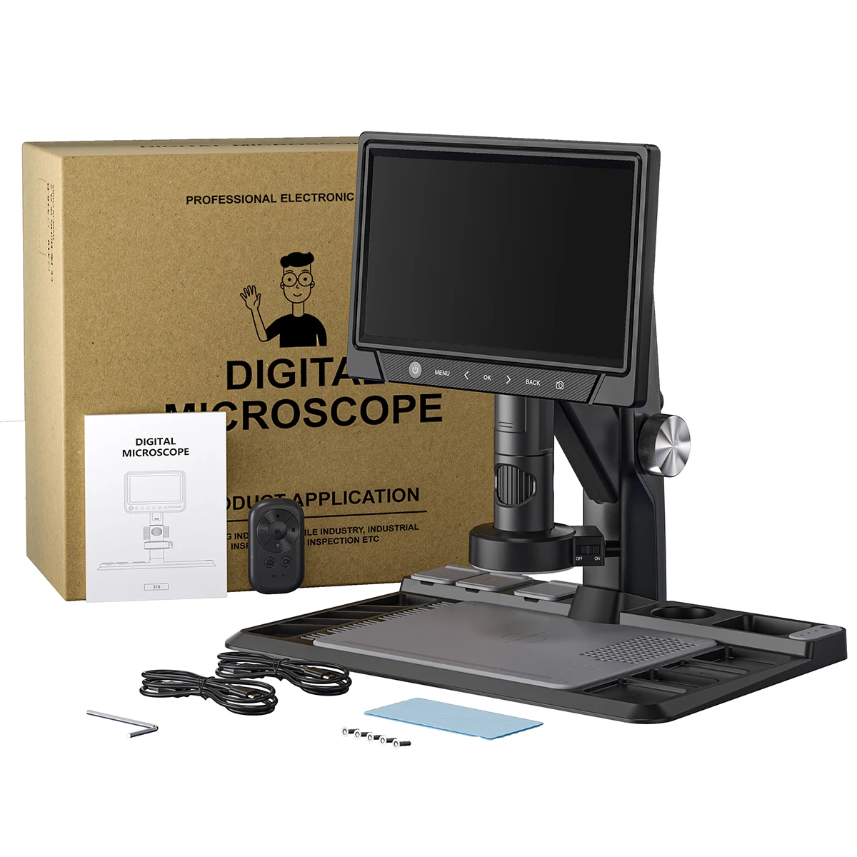 50-1600X Electron Microscope 12MP 7-inch IPS Touch LCD Camera Microscope With 2.4G Wireless Remote Control