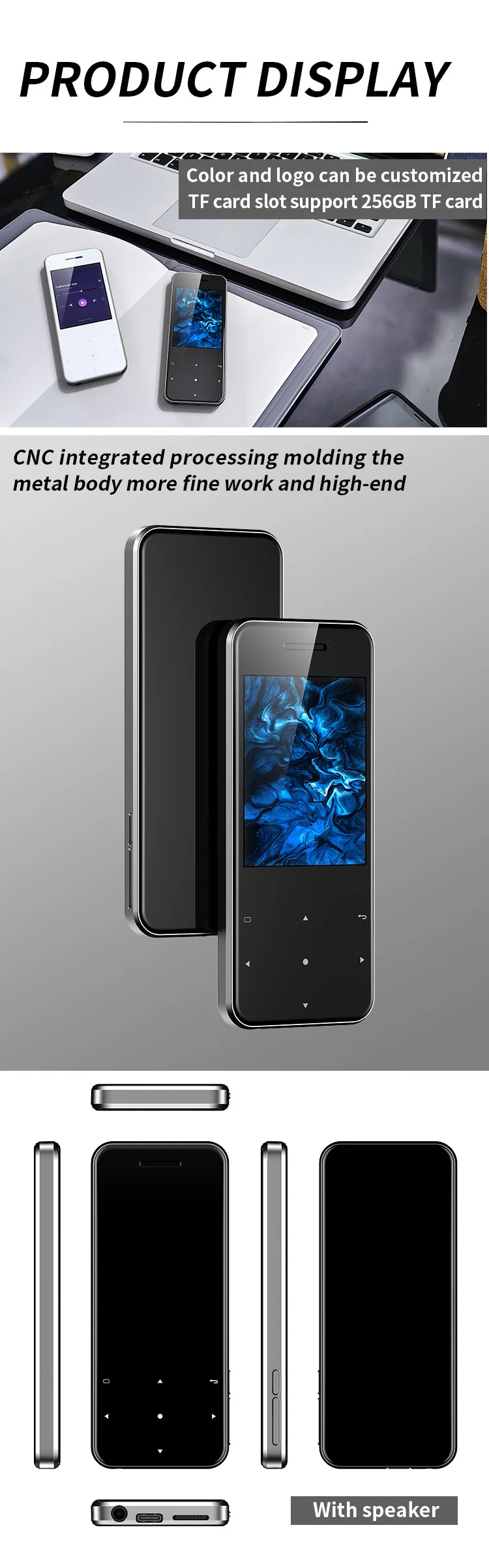 2.4 inch TFT screen songs free download support tf card mp3 mp4 music player