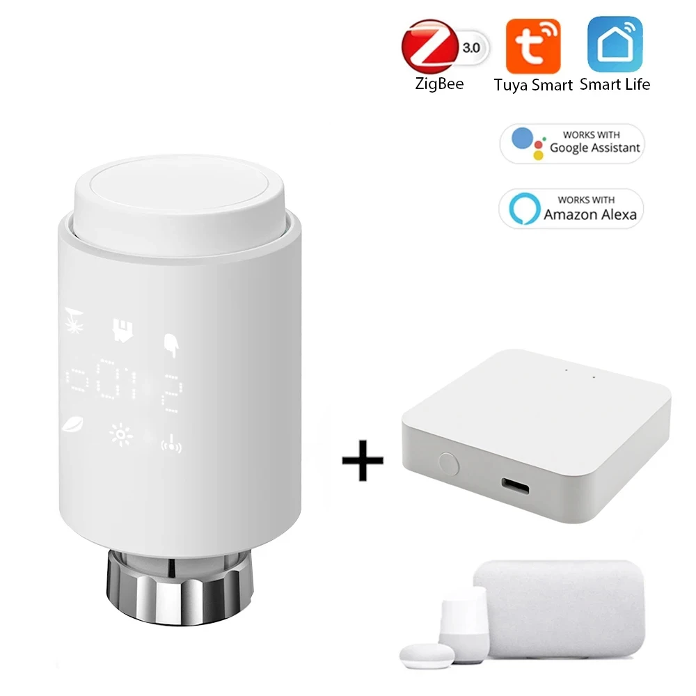 Msthermic Fireproof Zigbee Gateway WiFi Smart Weekly Programmable Thermostatic Radiator Head TRV Temperature Control Valves