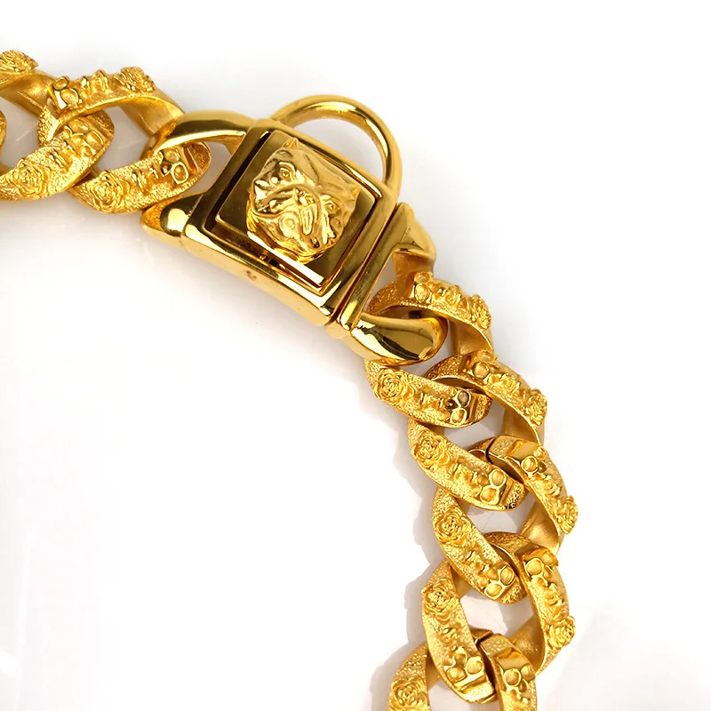 Gold Plated Bully Boxer Bulldog Bullies Cuban Link  Luxury Dog Collar Big Dog Chain