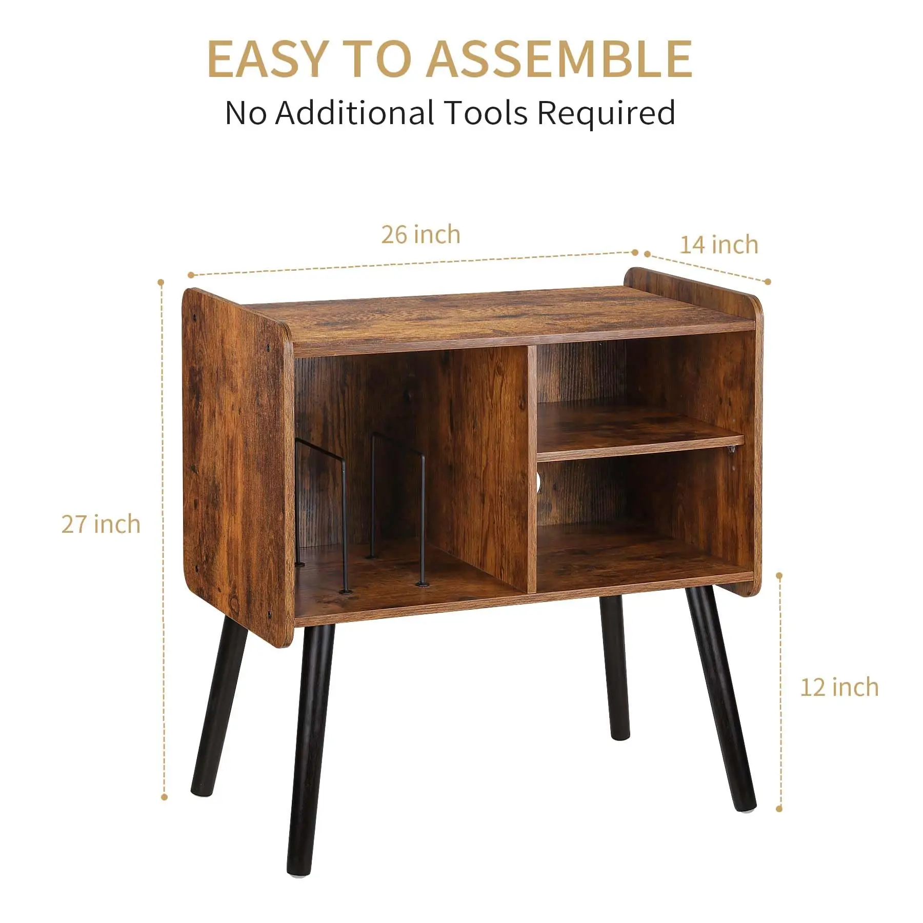 Wooden Record Player Stand Vinyl Record Storage Holder Table with 4 Cabinets Metal Vinyl Record Organizer Stand