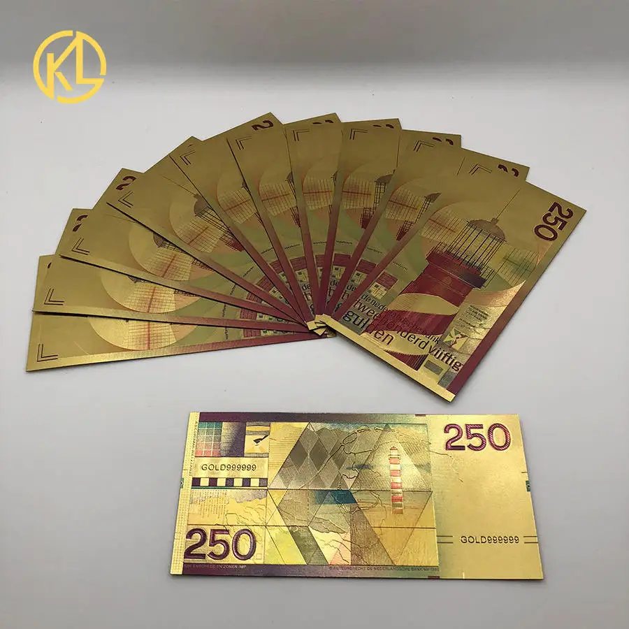 Цветные Нидерландские 250 Голландский гульден Золотая 999999 банкнота Сувенирный билет для получения денег в старой валюте