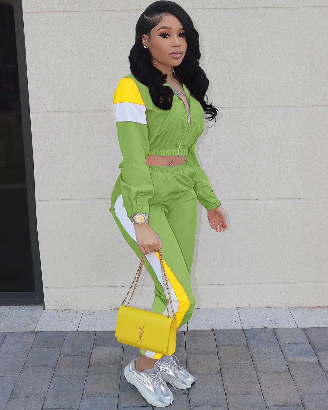 New Arrivals 2021 Clothing Women Color Block Two Piece Outfits Tracksuit Sports Joggers Windbreaker Jacket Women 2 Piece Sets