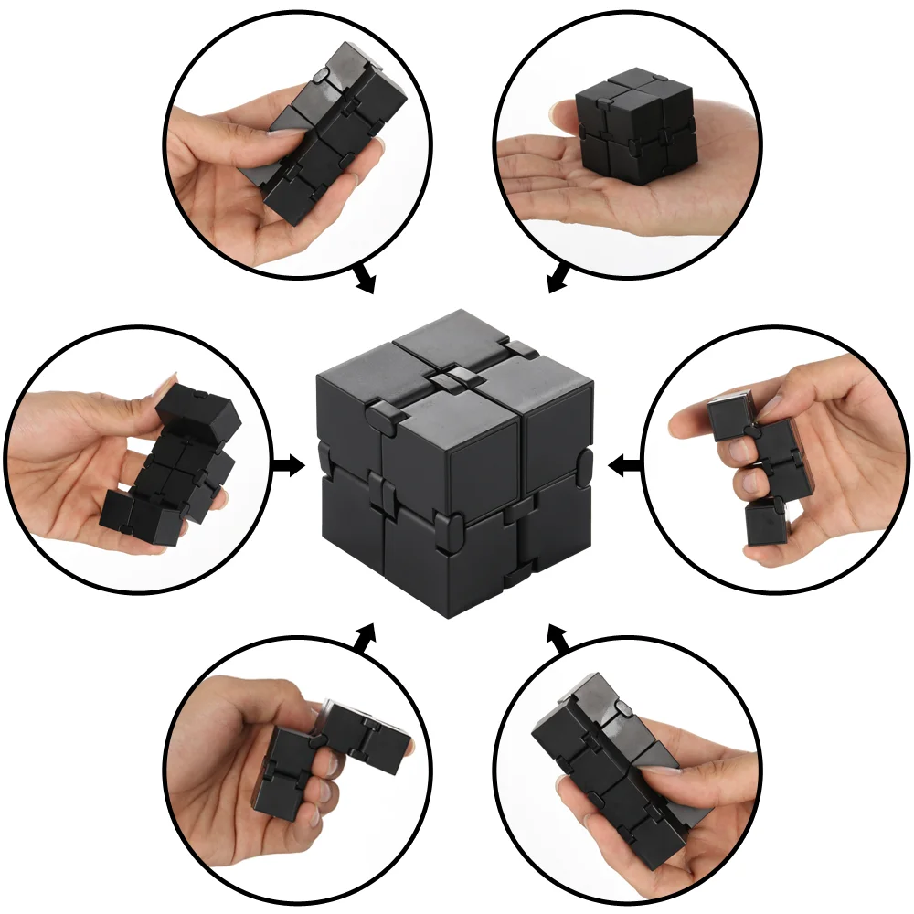 CPC Wholesale Infinity Magic Cube Mini Gadget Spinner Fidget Metal Toy for Stress and Anxiety Relief and Kill Time Black