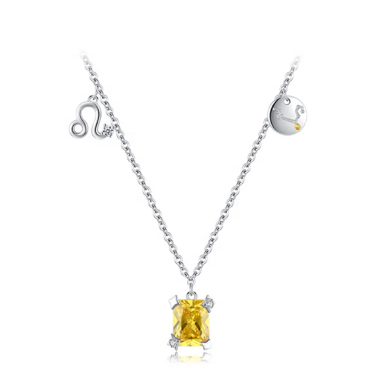 OEM hope friendly affection chaste birthstone necklace Leo citrine astrology crafted 925 sterling silver necklaces for women