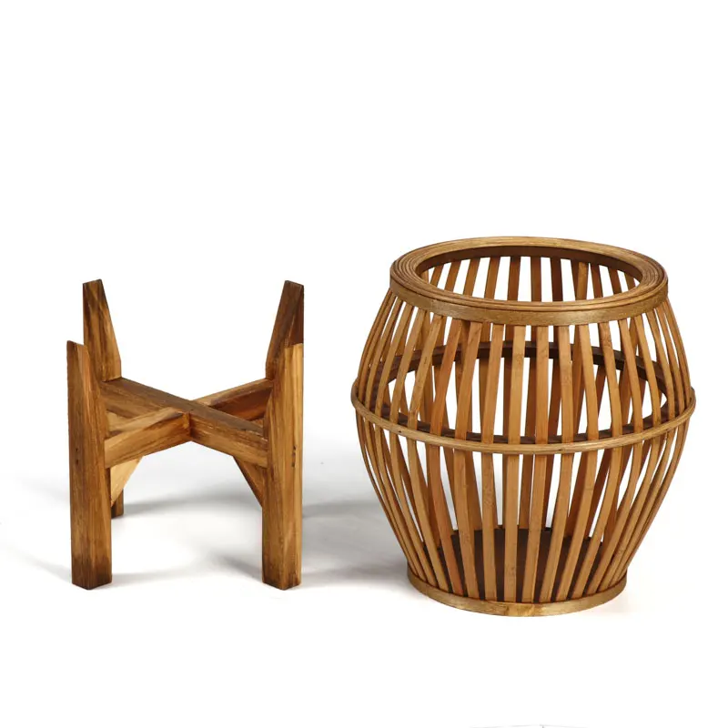 New Product Two Size Natural Rattan Planters For Indoor Plants With Stand Flower Planter