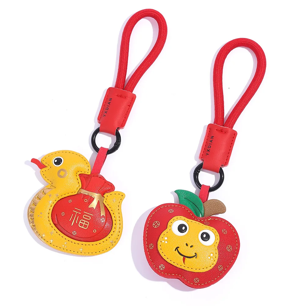 Cute Cartoon 2025 Chinese New Year Snake Year Keychain Handmade Leather Zodiac Snake Bag Charm Keyring Lunar New Year Gifts