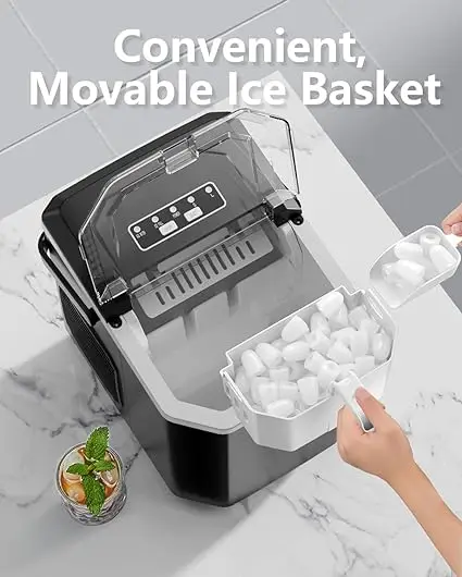 High Quality New design portable countertop ice maker machine self-cleaning ice maker with handle ice scoop and basket