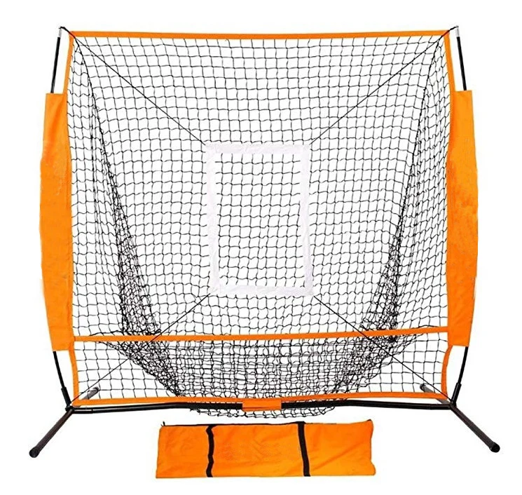 Baseball Nets for Batting & Pitching 5 x 5 with Portable Practice Net w/ Bow Frame & Strike Zone Target