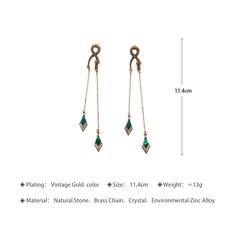 Antique Unique Design Boho Pendientes Natural Stone Animal Long Green Turquoise Vintage Gold Snake Earrings For Women Wholesale