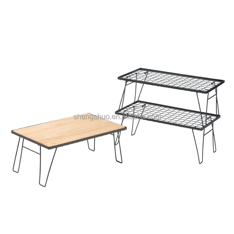 Outdoor furniture camping grid folding table portable barbecue table travel storage rack camping storage table