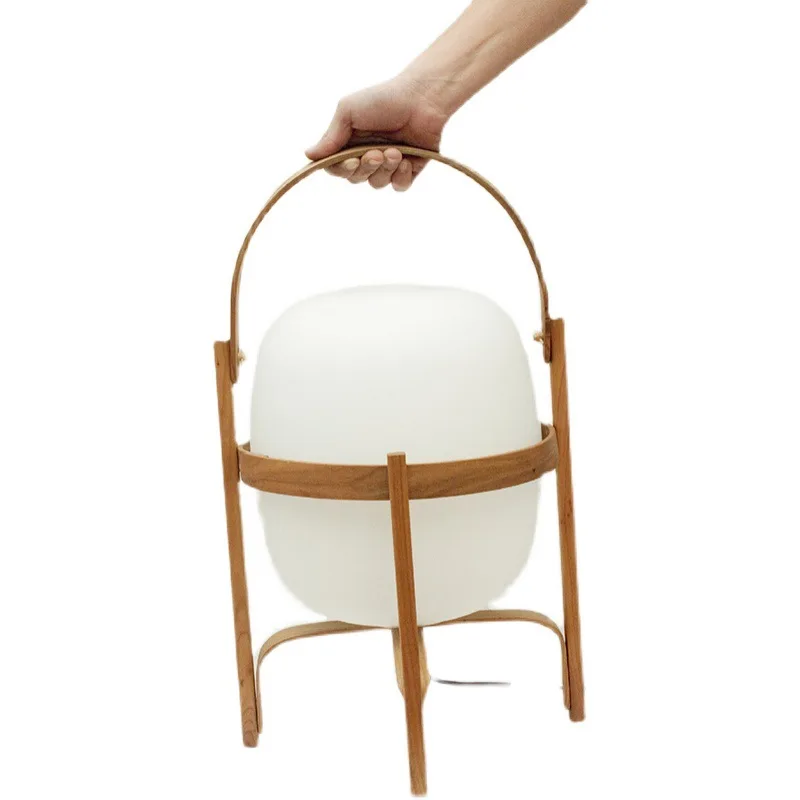 Japanese Wood Lantern Table Lamp White Glass Wabi Sabi Bedside Lamp Modern Table Floor Lamp For Living Room Hotel Lobby Hallway