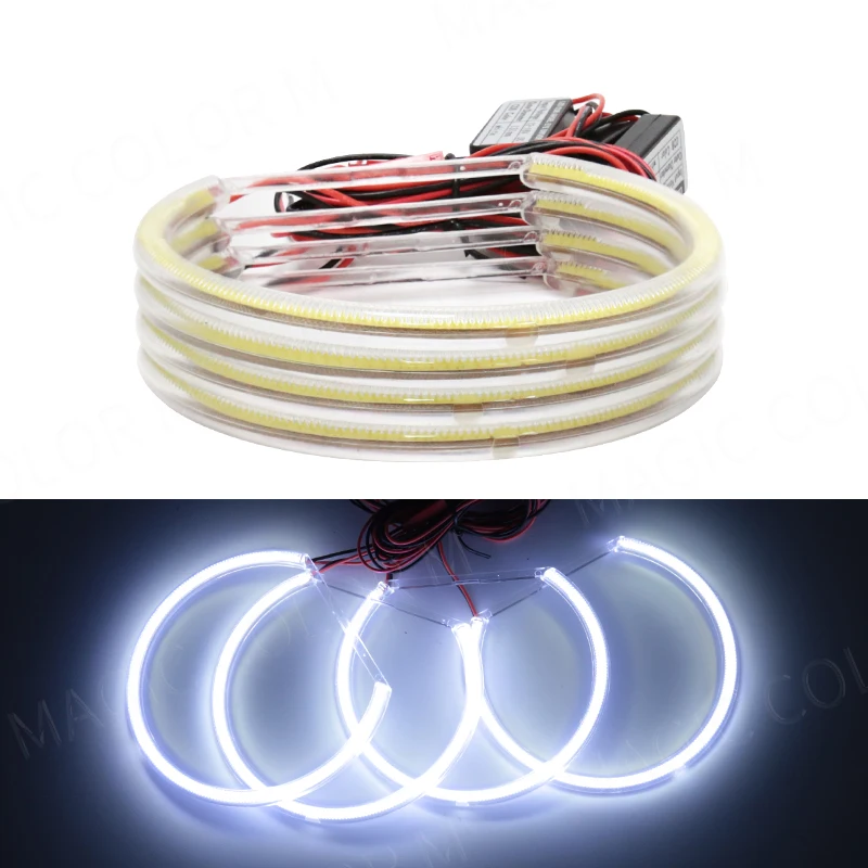 LED COB Angel Eyes Headlights Stripe Light White Halo Rings Projectors For BMW  E36  E38  E39  E46 131  Car Accessories
