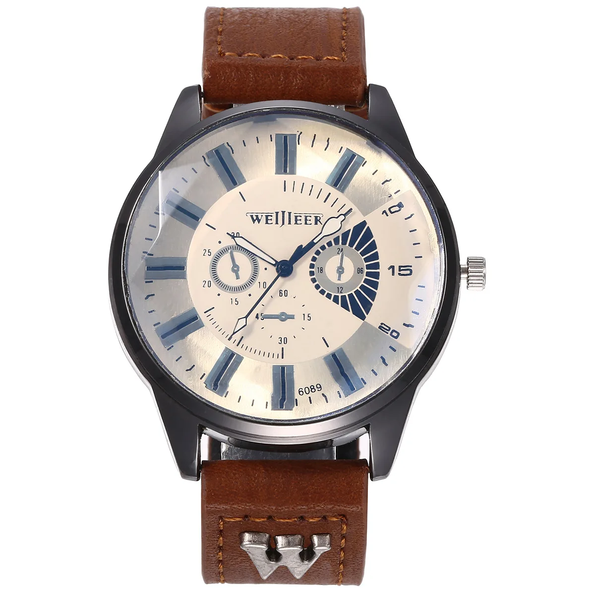 Fashion Business Formal Casual Large Dial Belt Quartz Watch with Bracelet Set 3pcs/set