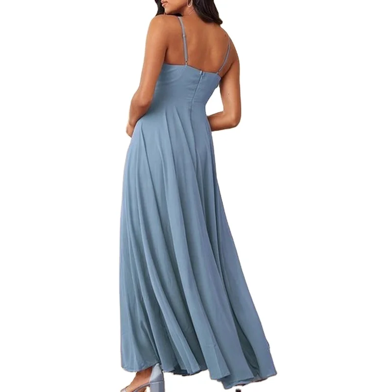 Design New Style Sling Ladies Summer Dress Silky Fabric Mopping Long Dress Elegant Ladies Party Wearable Clothing