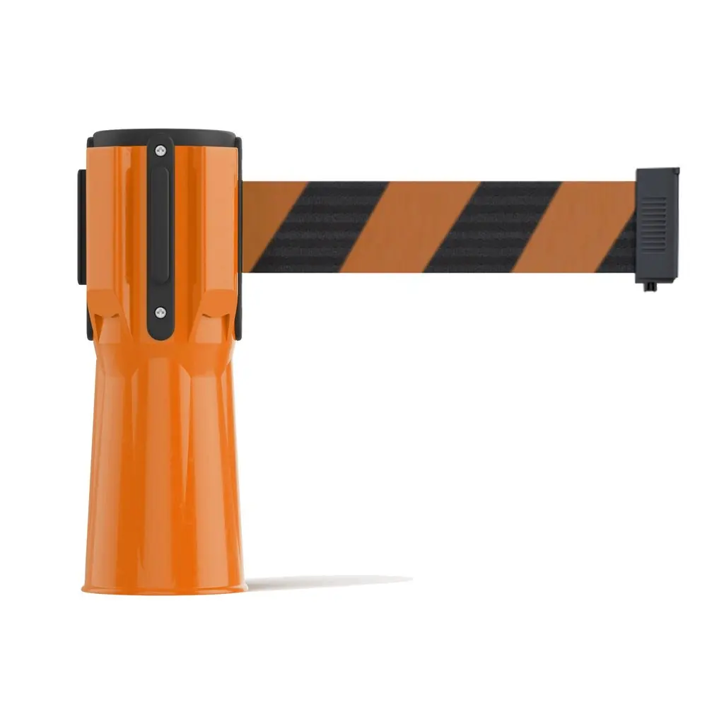 Retractable Traffic Cone Hazard Warning Tape Barrier Belt High-Visibility Striped Bright Yellow Design
