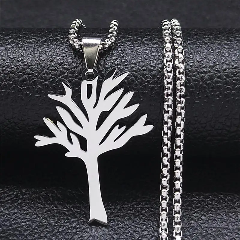 new Cross-border hollow Tree of Life stainless steel necklace for women