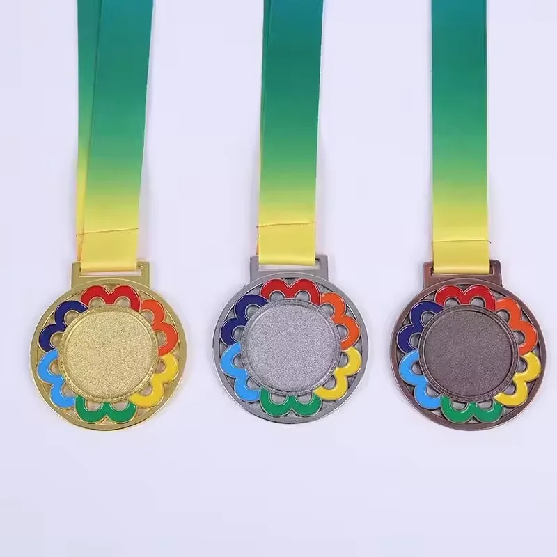 SP Custom Personalized Logo Plating Medal custom shiny gold plated blank metal medal with customized ribbon