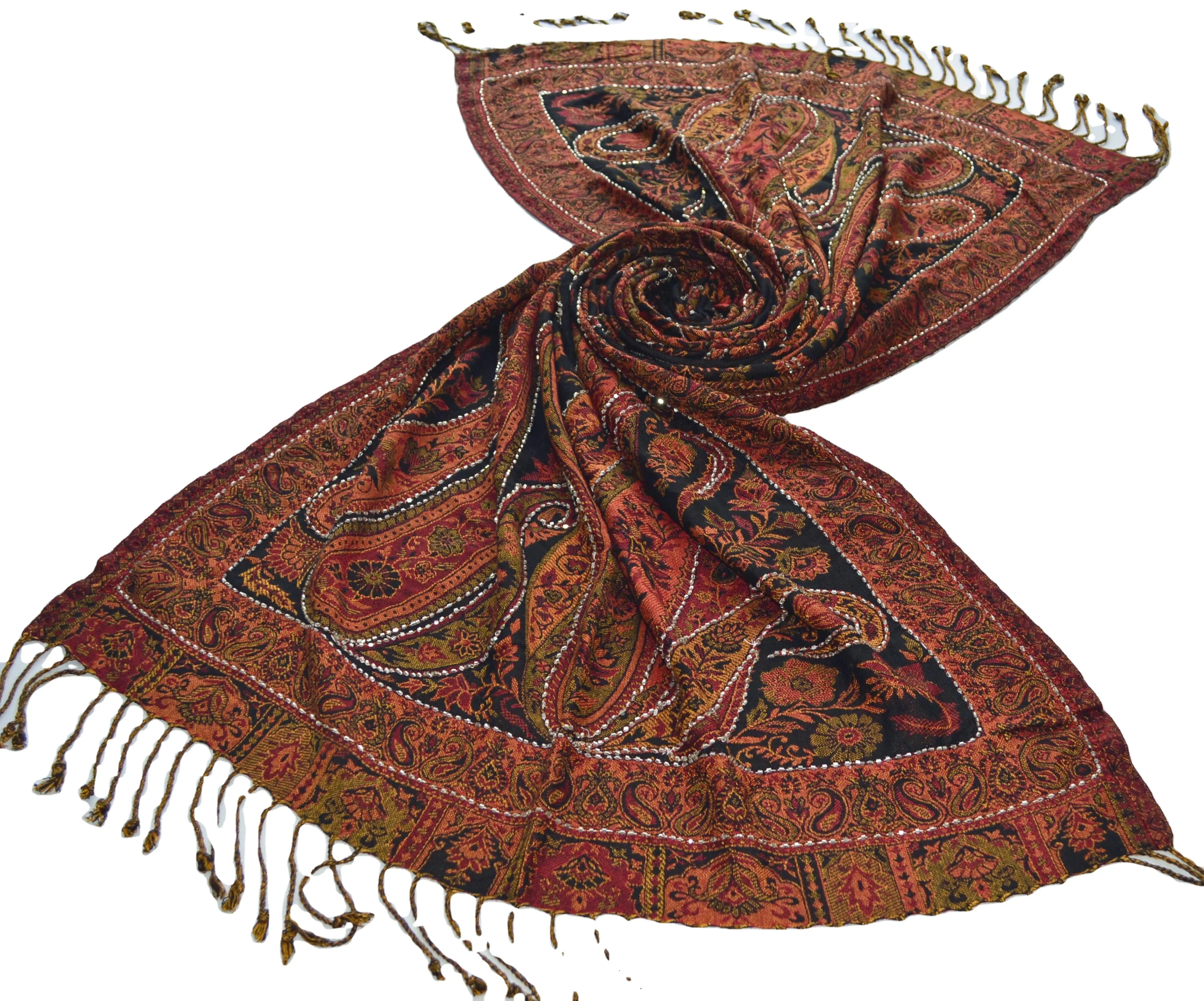 Indian Design Silk Jamavar Stoles Scarves 55x180 cms  Paisley silk stoles long shawls women wear