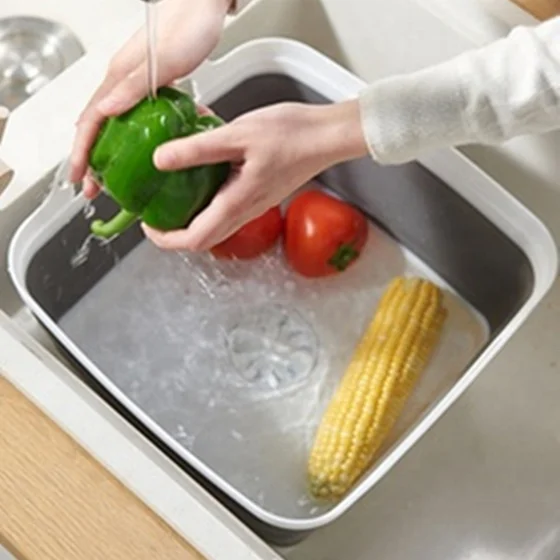 Foldable Dish Bin Kitchen Silicone Collapsible Wash Basin PP Folding Basket Basin of Wash Fruits and Vegetables