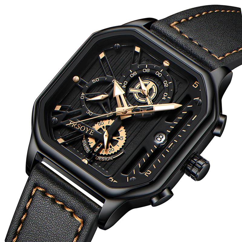 montre homme mens watches Private Label Square Wrist Watches oem Leather Luxury Watches Custom Logo Reloj de hombre TRS6604