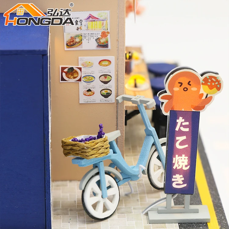 Hongda Hot Sale Mini Wooden Doll House Japanese style Dollhouse MIniature Dollhouse Kit with light